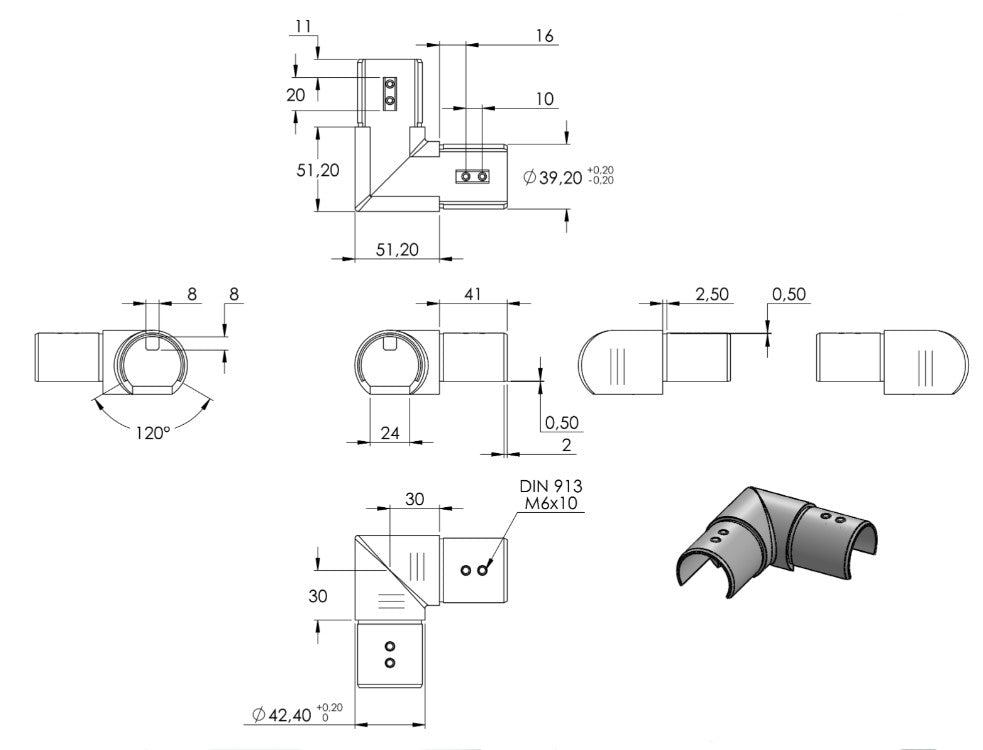 Zeichnung Eckbogen für Nutrohr Ø 42,4 mm