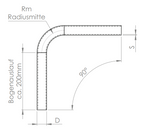 Edelstahl Rohrbogen 90° mit Bogenauslauf ca. 200 mm, V2A
