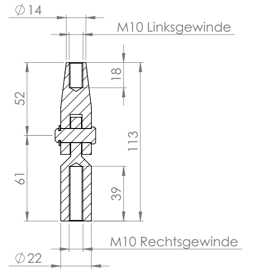 Gelenk Zugstange - Glaspunkthalter, 1 x Links und 1 x Rechtsgewinde M10, zu Vordachsystem Edelstahl