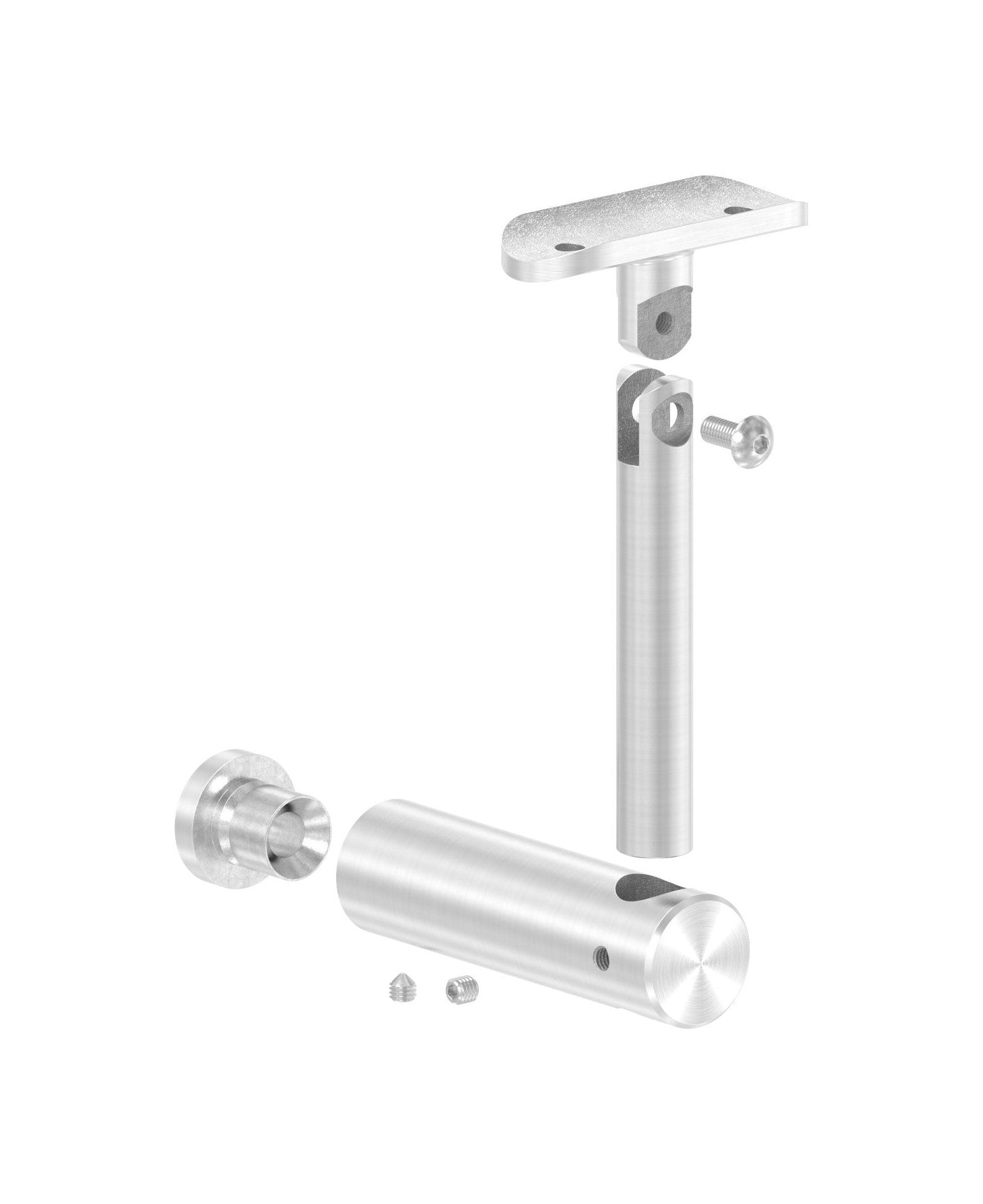 höhenverstellbarer Handlaufhalter mit Gelenk und Halteplatte, zum Anschrauben des Handlaufs, V2A