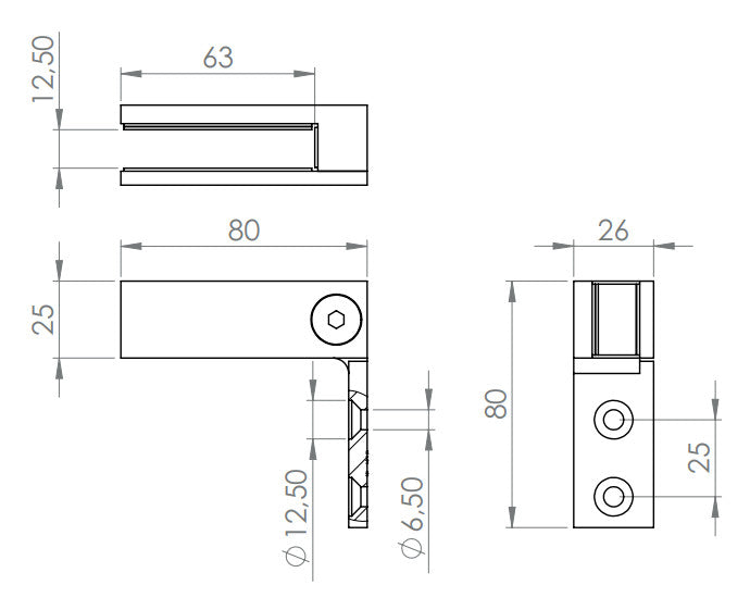 Glasverbinder für Wandmontage, für Glasstärke 12.00 - 12.76 mm, V4A