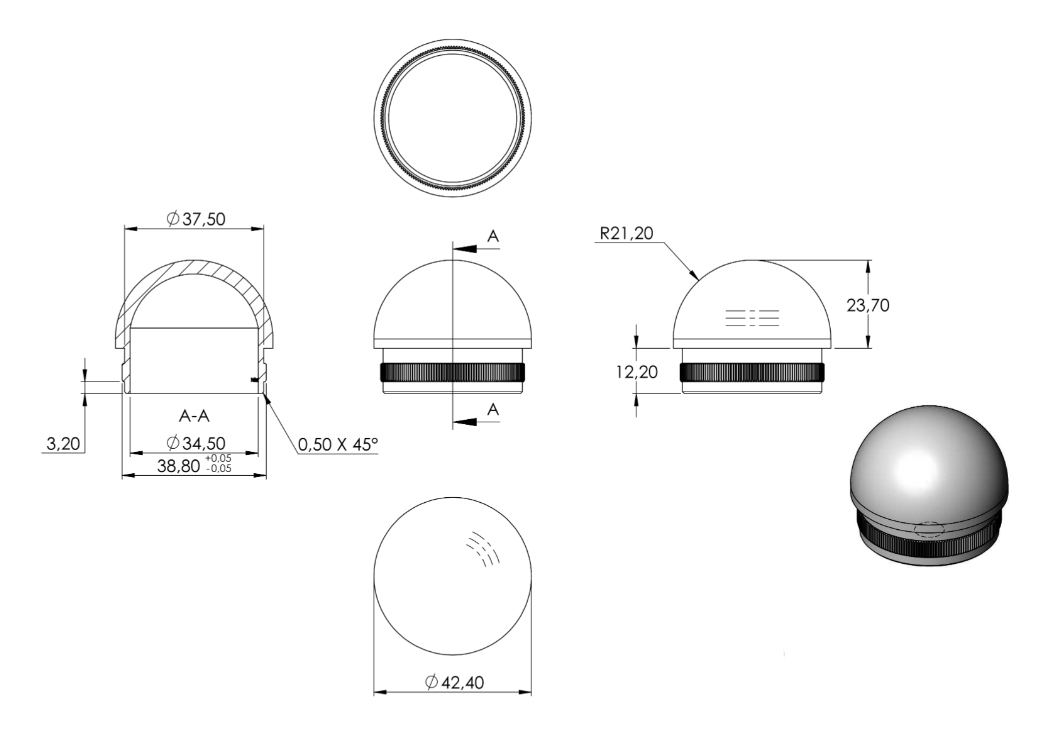 Zeichnung Rohrabschlussstopfen für Rohr Ø 42,4 x 2,0 mm