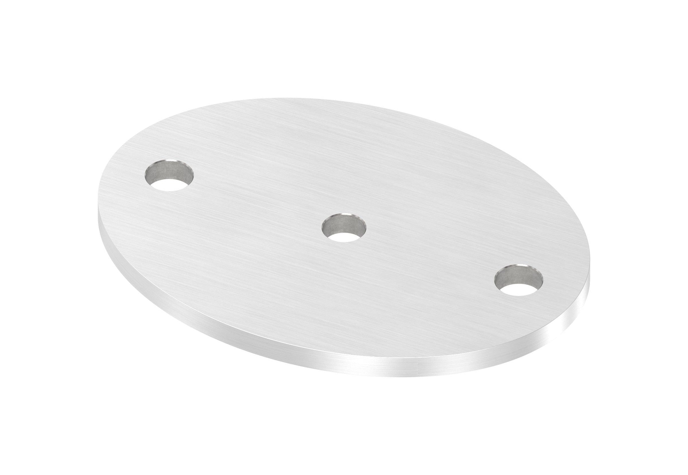 Edelstahl Ankerplatte oval mit Mittelbohrung und 2 Bohrungen, ohne Fase, Längsschliff, V2A