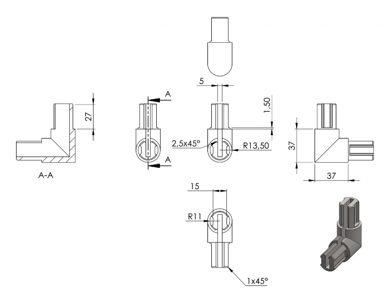 Eckverbinder für rundes Klemmprofil, V2A