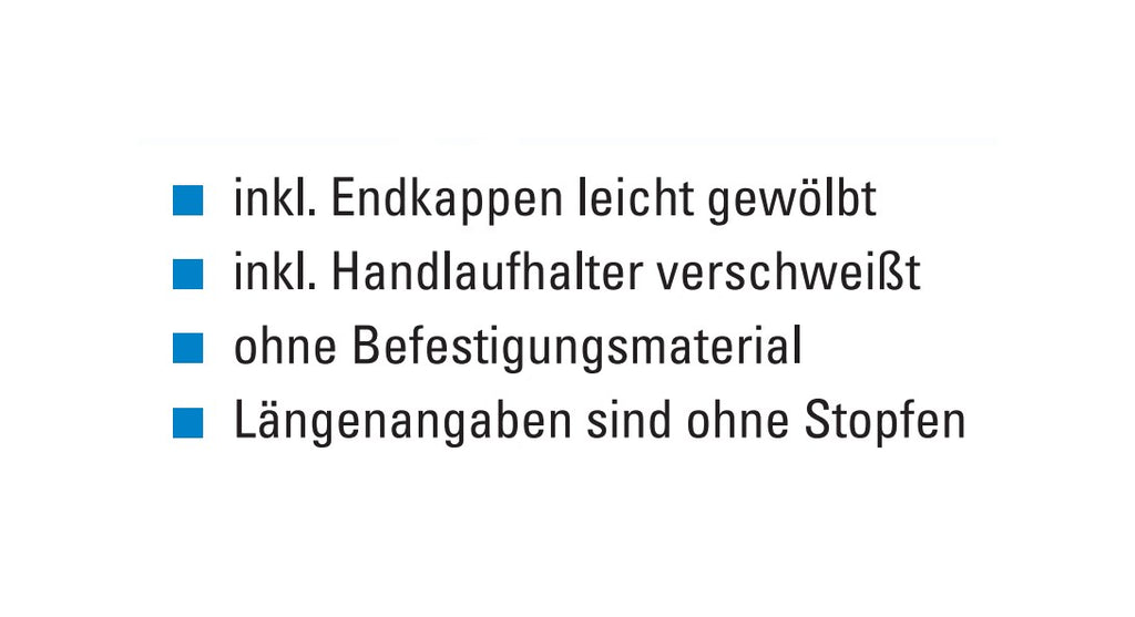 Handlauf montagefertig, Länge 1200 mm, mit 2 Handlaufhaltern und Endkappen, V2A