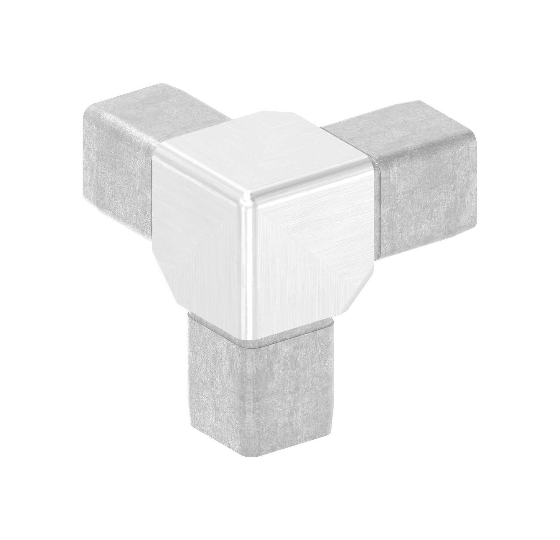 Edelstahl Eck-Verbinder 90° für Quadratrohre, 3 gleiche Abgänge, zum Stecken, V2A / V4A