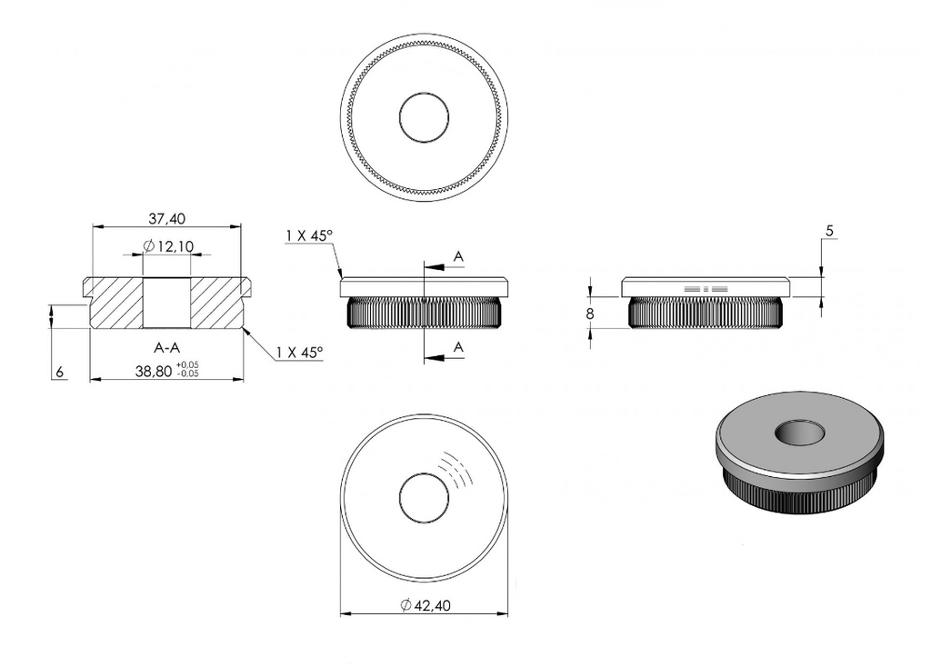 Zeichnung Rohrabschlussstopfen für Rohr Ø 42,4 x 2,0 mm