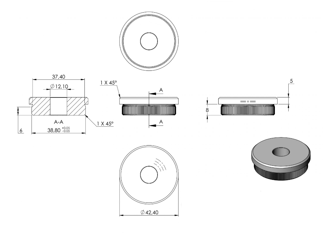 Zeichnung Rohrabschlussstopfen für Rohr Ø 42,4 x 2,0 mm