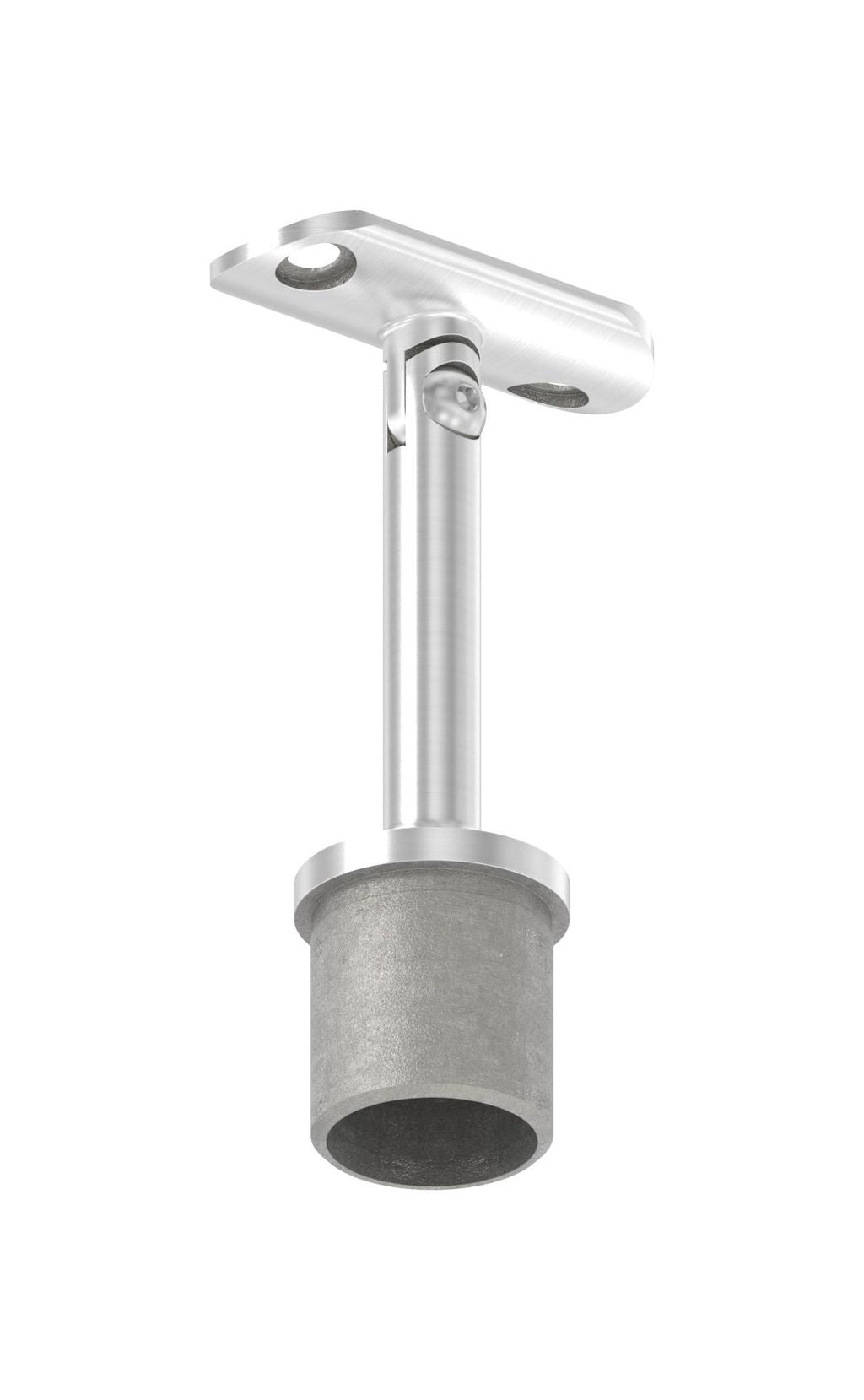 Handlaufstütze Edelstahl aus einem Stück, mit Gelenkstift und Handlaufanschlussplatte, V2A / V4A