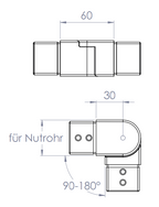 flexibler Verbinder für Quadrat-Nutrohr, seitwärts 90-180°, V4A