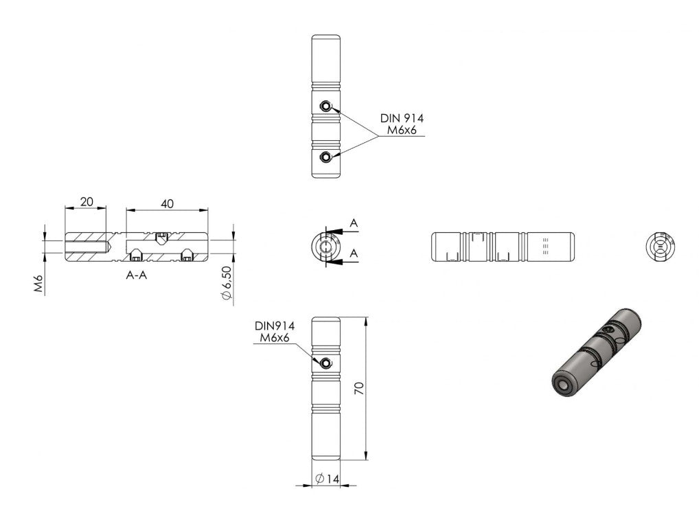 ZeichnungGewindeterminal für Seil Ø 6 mm, mit Innengewinde M6