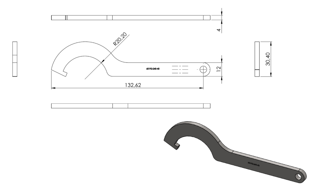 Hakenschlüssel für Glaspunkthalter Ø 40 mm, V2A