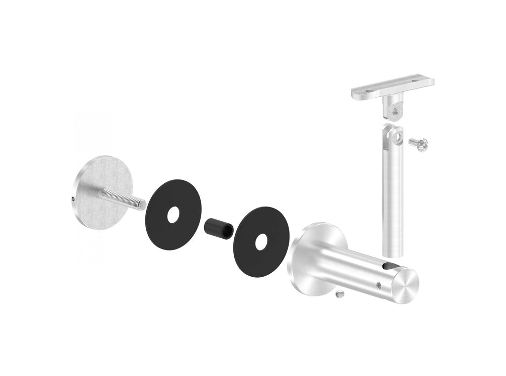 höhenverstellbarer Handlaufhalter für Glas, mit Gelenk und Halteplatte, V2A