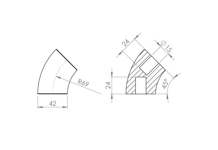 45° Bogen für Holzhandlauf Buche,  Ø 42 mm, geschliffen und lackiert, für den Innenbereich