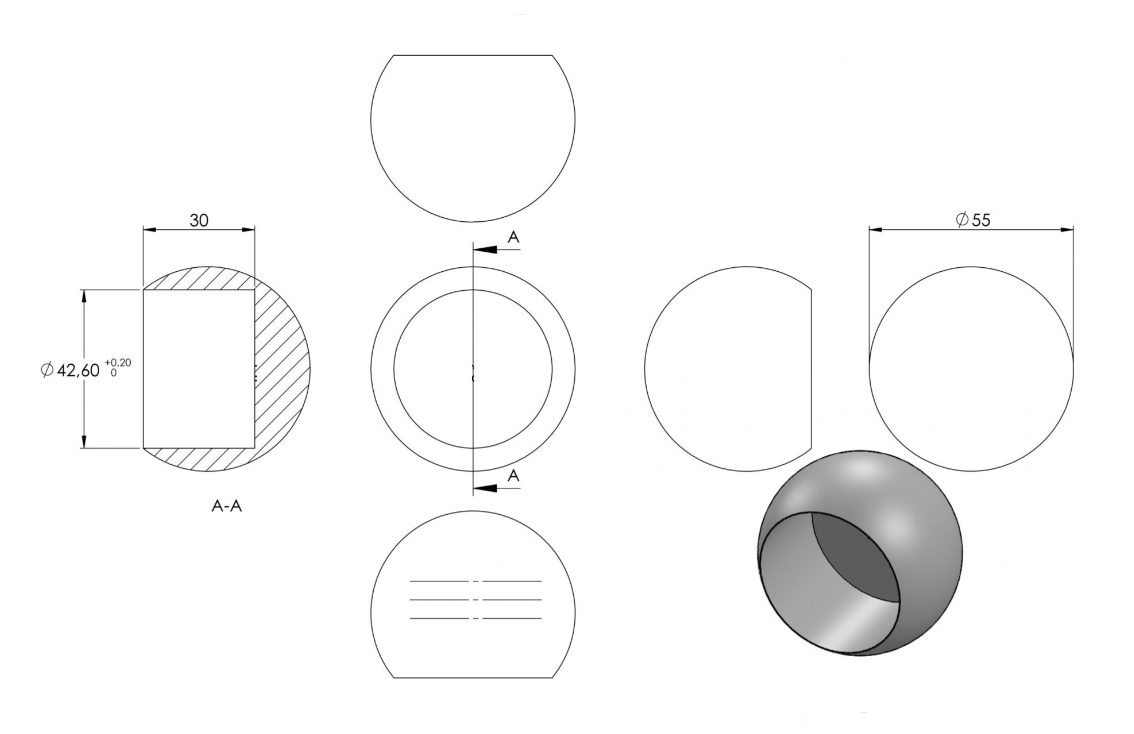 Zeichnung Rohrabschlusskugel für Rohr Ø 42,4 mm