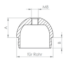 Edelstahl Rohrabschlussstopfen halbrund, hohl / gegossen, mit Innengewinde, zum Einschlagen, V2A