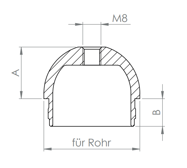 Edelstahl Rohrabschlussstopfen halbrund, hohl / gegossen, mit Innengewinde, zum Einschlagen, V2A