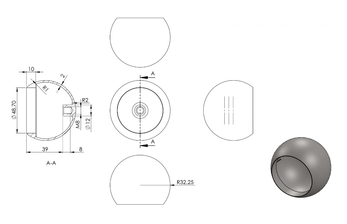 Zeichnung Rohrabschlusskugel für Rohr Ø 48,3 mm