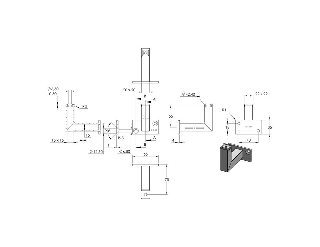 Zeichnung Handlaufhalter für Handlauf Ø 42,4 mm