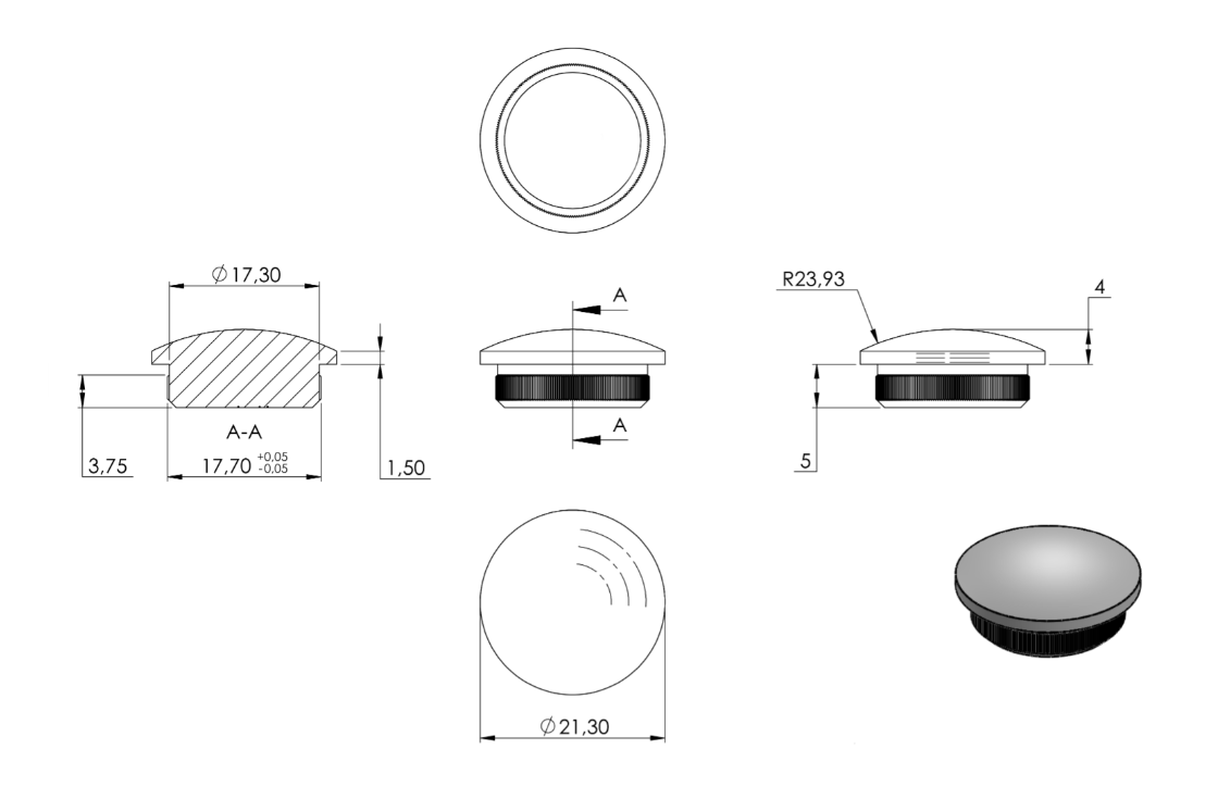 Zeichnung Rohrabschlussstopfen für Rohr Ø 21,3 x 2,0 mm