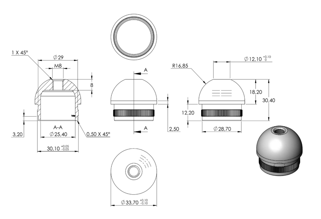 Rohrabschlussstopfen für Rohr Ø 33,7 x 2,0 mm