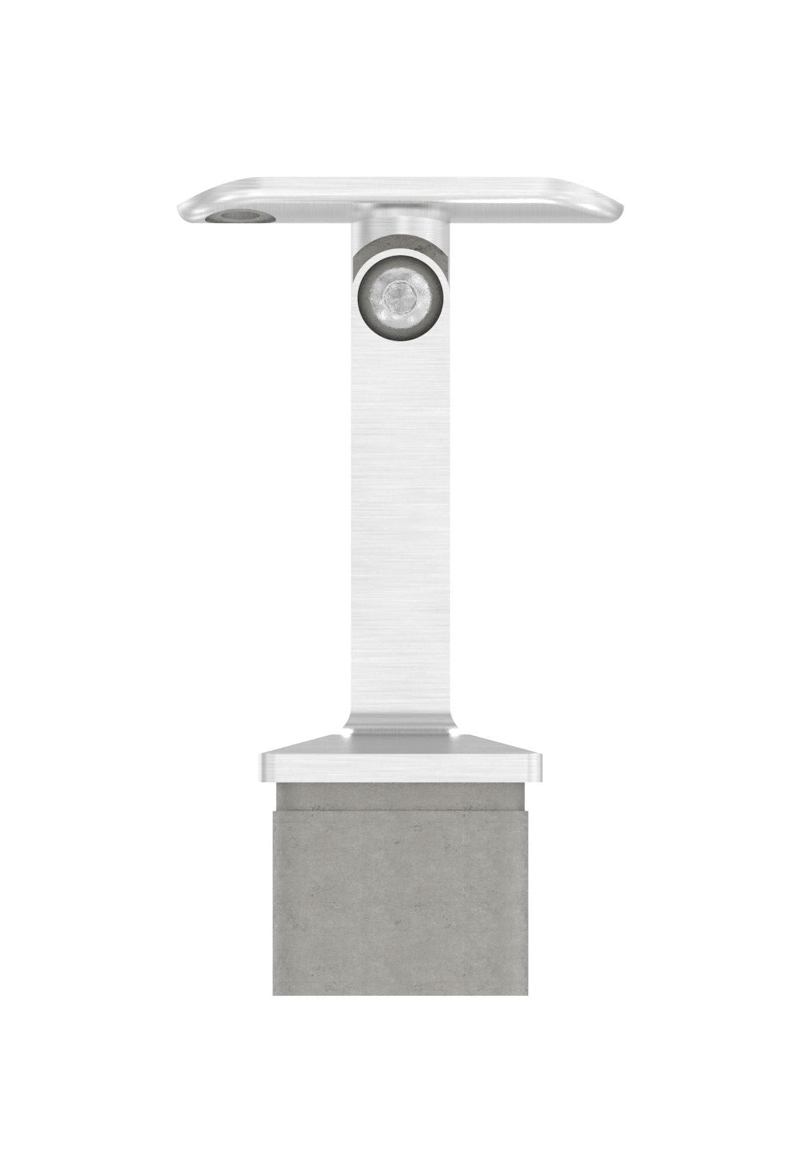 Handlaufstütze aus einem Stück, für Quadratrohr, mit Gelenk und Handlaufanschlussplatte, V2A