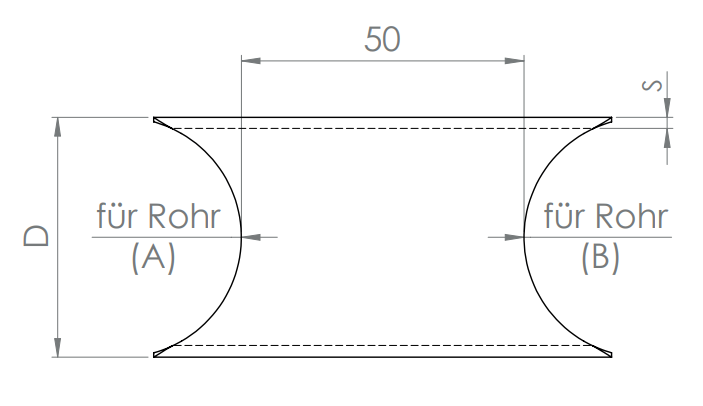 Edelstahl Rohrverbindungsstück, zum Anschweißen ans Rohr; V2A