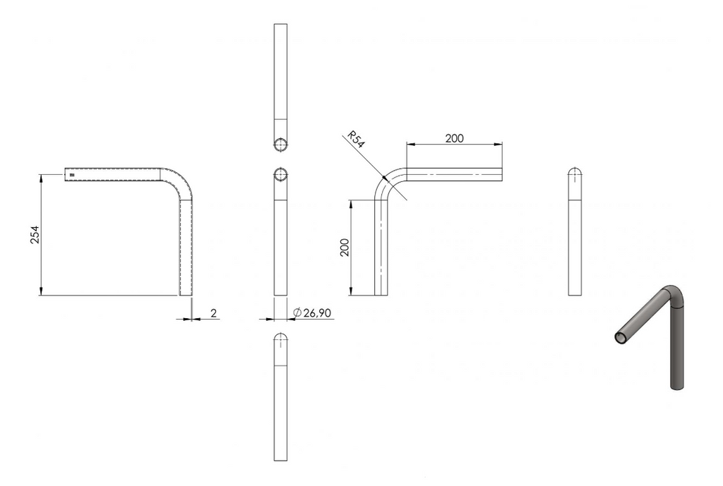 Zeichnung Rohrbogen Ø 26,9 mm