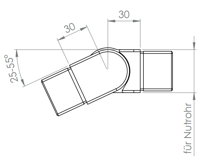 flexibler Verbinder für Quadrat-Nutrohr, abwärts 25-55°, V4