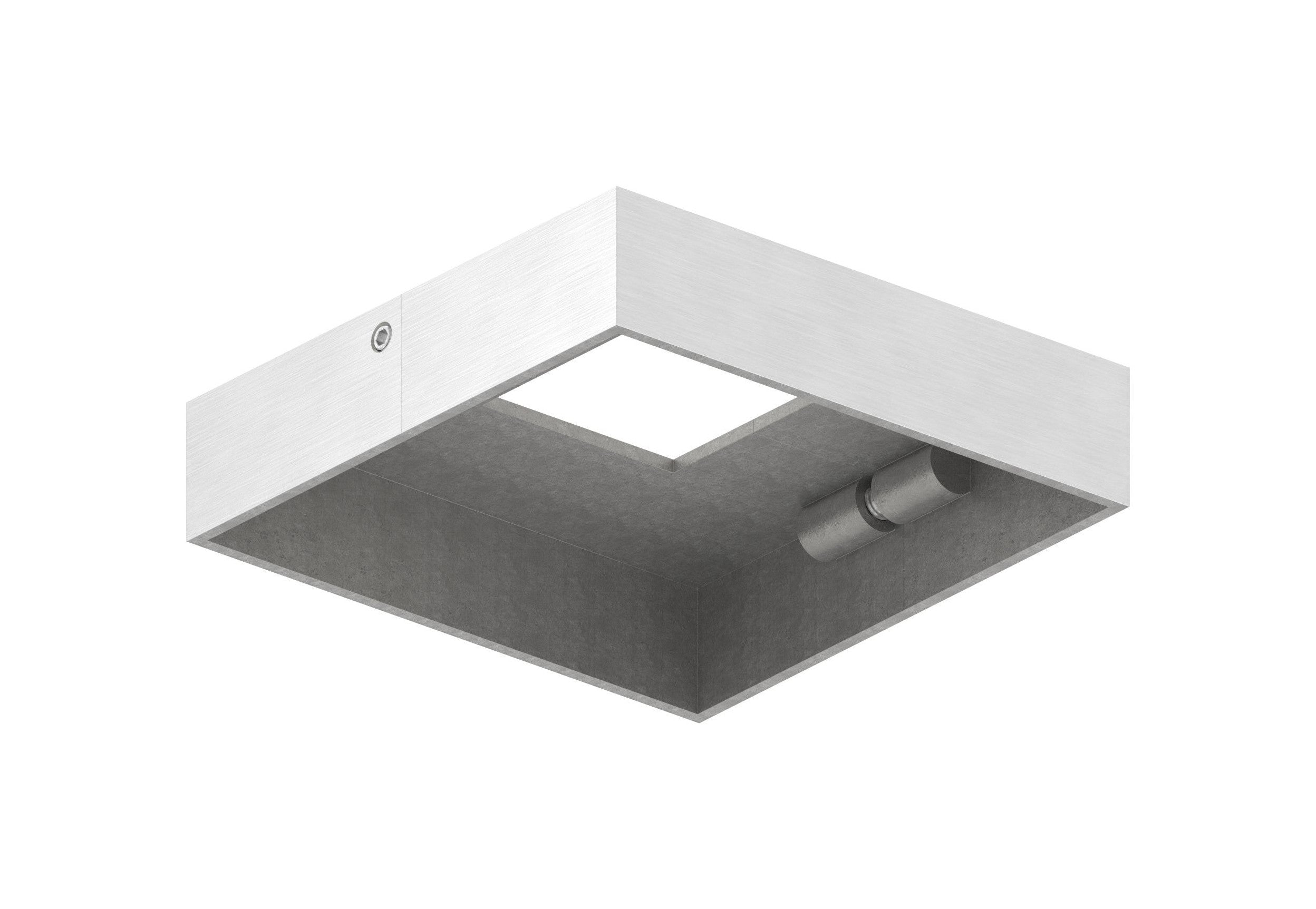 Edelstahl Abdeckrosette für Quadratrohre, teilbar, mit Mittelbohrung, Längsschliff, V2A / V4A