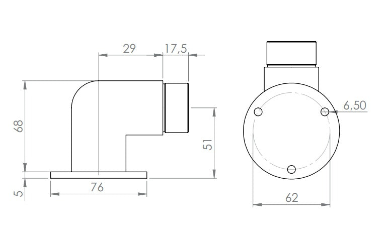 Edelstahl Wandhalter 90° für Rundrohre, kurz, zum Einstecken ins Rohr, V2A