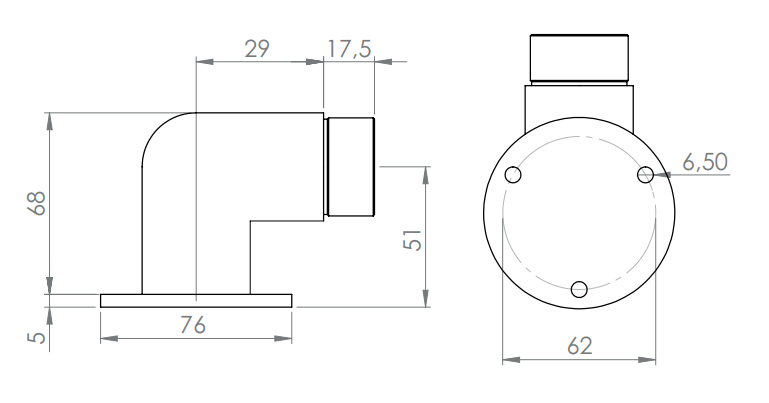 Edelstahl Wandhalter 90° für Rundrohre, kurz, zum Einstecken ins Rohr, V2A