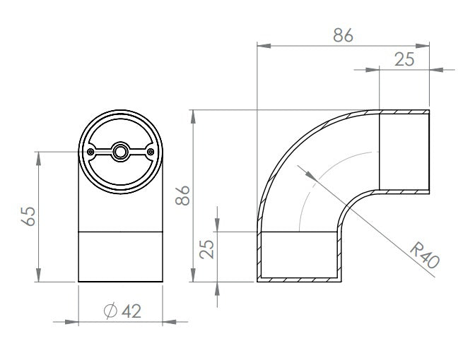 Endbogen 90° für Holzhandlauf Ø 42 mm, V2A