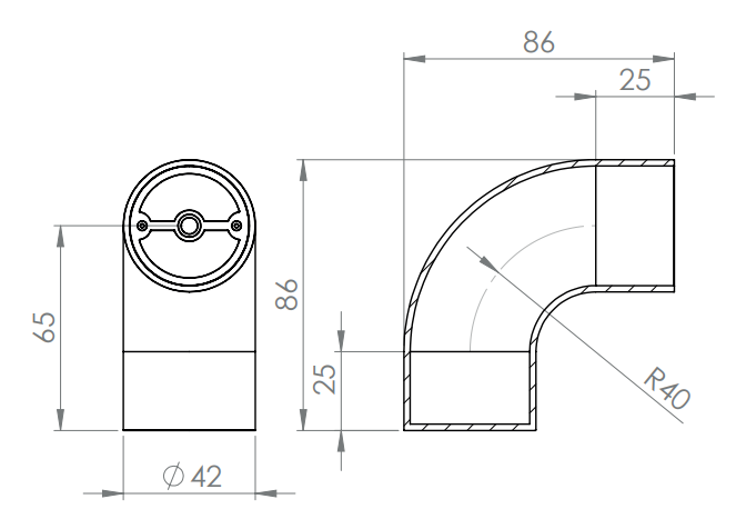 Endbogen 90° für Holzhandlauf Ø 42 mm, V2A