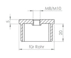 Edelstahl Rohrabschlussstopfen quadratisch,hohl/gegossen, mit Innengewinde, zum Einkleben, V2A/V4A