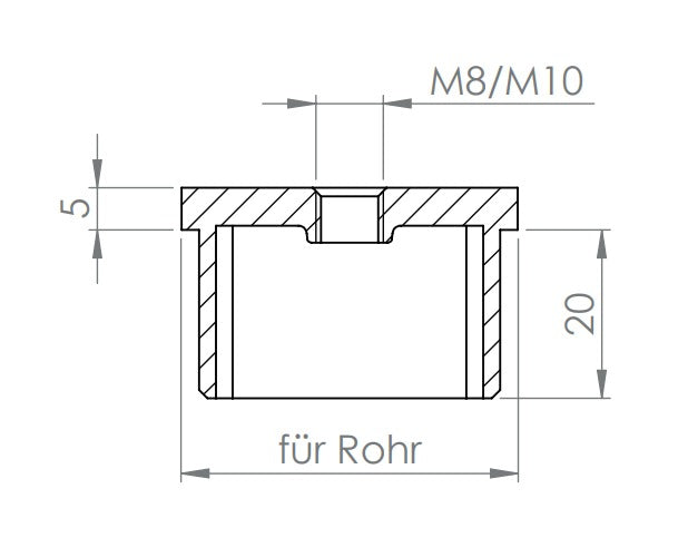 Edelstahl Rohrabschlussstopfen quadratisch,hohl/gegossen, mit Innengewinde, zum Einkleben, V2A/V4A