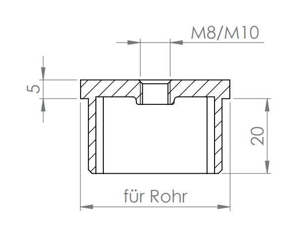 Edelstahl Rohrabschlussstopfen quadratisch,hohl/gegossen, mit Innengewinde, zum Einkleben, V2A/V4A