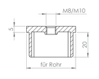 Edelstahl Rohrabschlussstopfen quadratisch,hohl/gegossen, mit Innengewinde, zum Einkleben, V2A/V4A