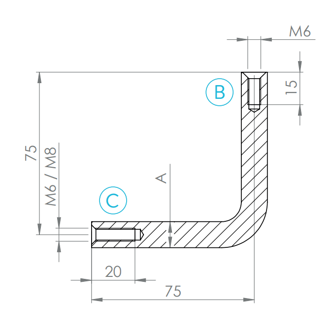 Bügel Edelstahl, 90° gebogen, 2 x Innengewinde, V2A / V4A
