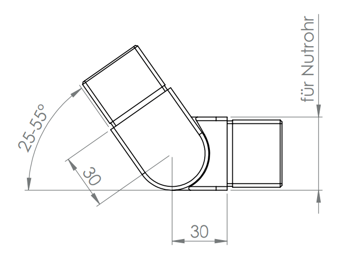 flexibler Verbinder für Quadrat-Nutrohr, abwärts 25-55°, V4