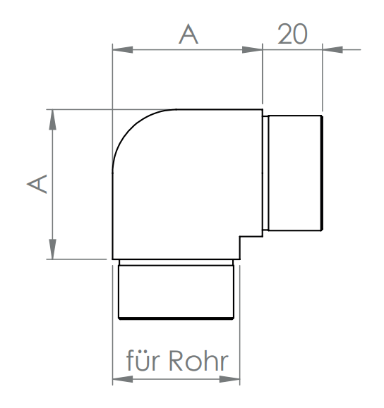 Edelstahl Rohrbogen 90°, eng, zum Einstecken ins Rohr, V2A / V4A