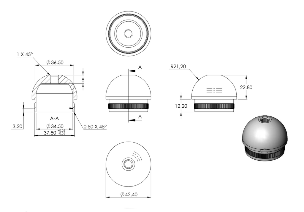 Rohrabschlussstopfen für Rohr Ø 42,4 x 2,5 mm