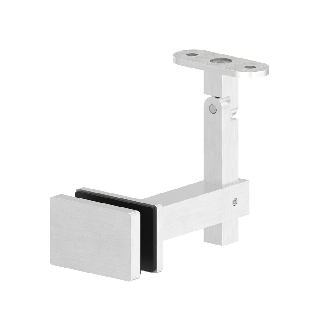 höhenverstellbarer Handlaufhalter für Glas, mit Gelenk und Halteplatte, V4A