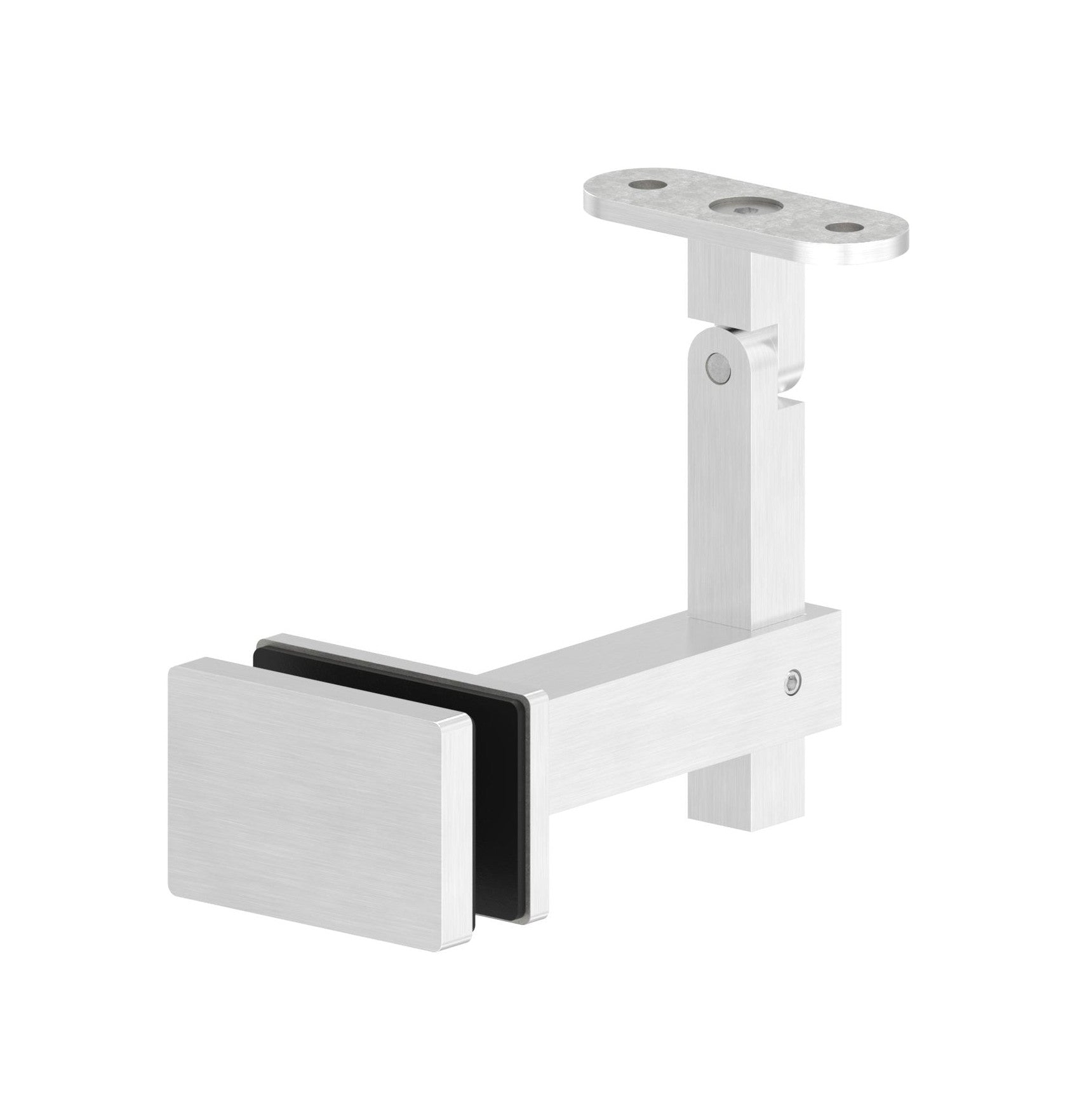 höhenverstellbarer Handlaufhalter für Glas, mit Gelenk und Halteplatte, V4A
