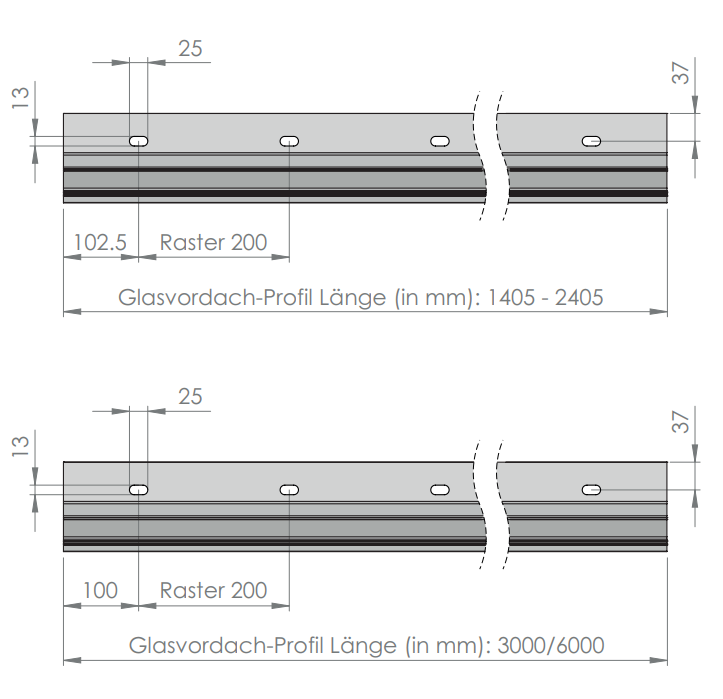 Vordachprofil eleganza CANOPY, zur Wandmontage