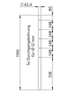 Edelstahlpfosten, mit 5 Durchgangsbohrungen (Mittelpfosten), V2A
