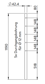Edelstahlpfosten, mit 5 Durchgangsbohrungen (Mittelpfosten), V2A