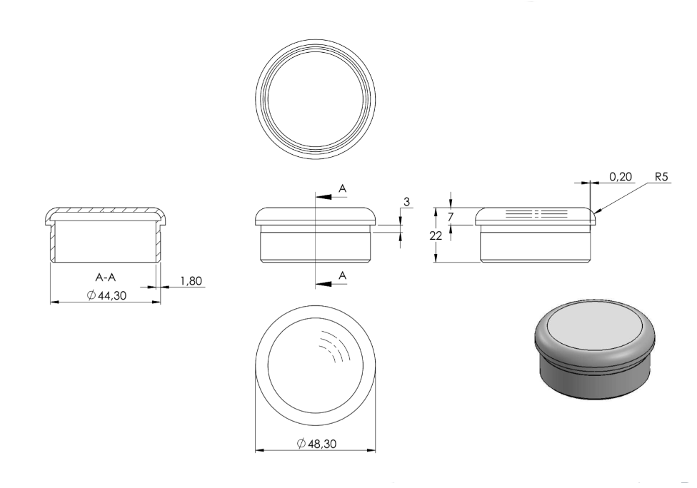 Zeichnung Rohrabschlussstopfen für Rohr Ø 48,3 x 2,0 mm
