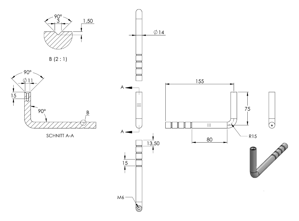 Zeichnung Handlaufhalter Bügel Ø 14 mm