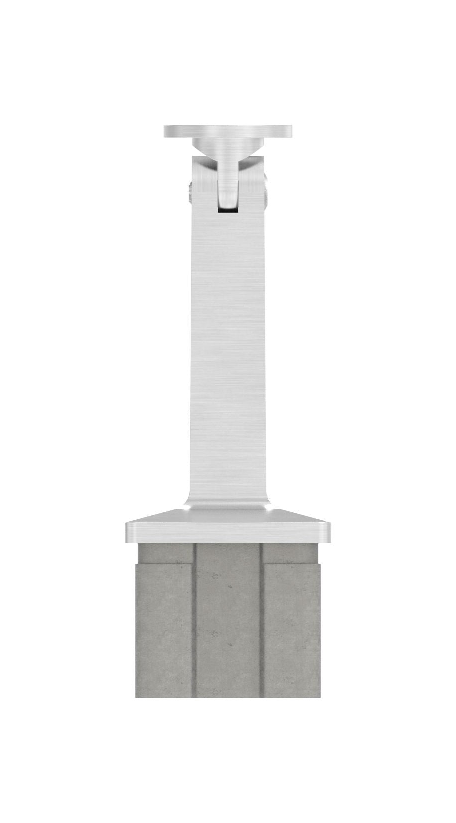 Handlaufstütze aus einem Stück, für Quadratrohr, mit Gelenk und Handlaufanschlussplatte, V2A